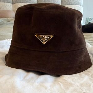 Prada Dark Brown Suede bucket Hat